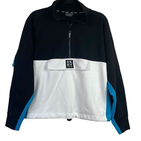 DKNY Sport Women's Half Zip Pull Over Fleece Sweatshirt Black & White Small - Picture 1 of 10